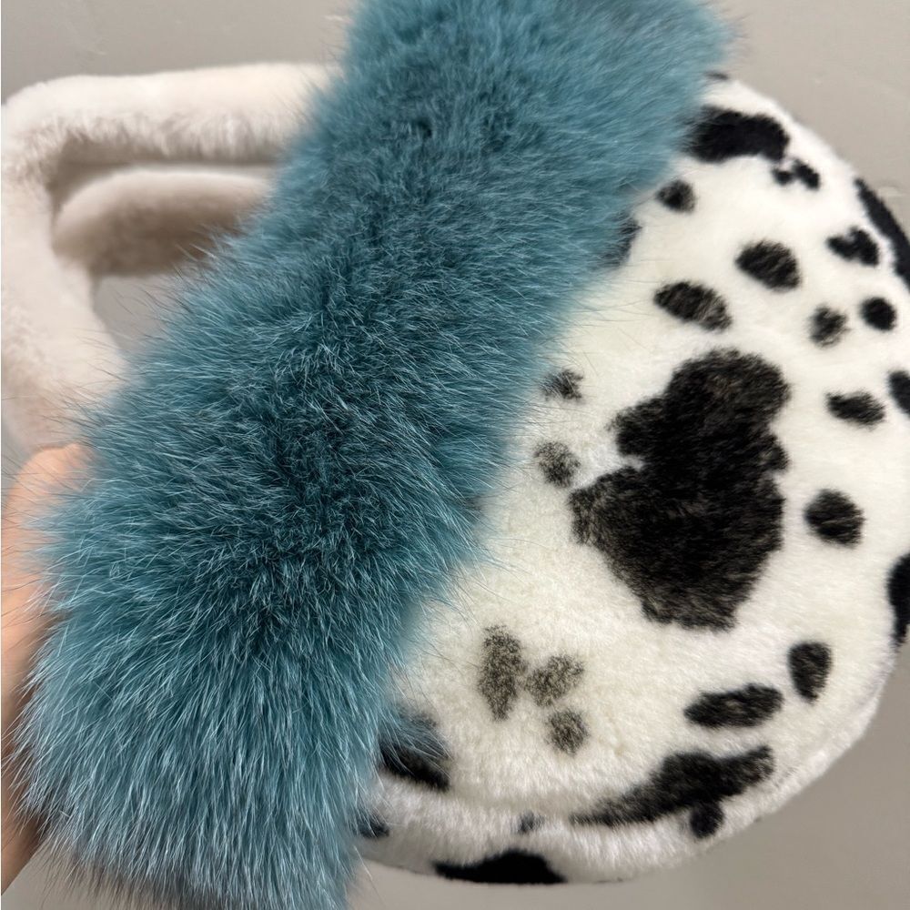 Colorblock Handmade Real Fox Fur & Shearling leather Top Handles Bag/Multi Use - Picture 13 of 16